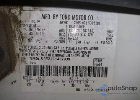 2020 Ford Transit Connect Xl Cargo Van z USA, uszkodzony, nr VIN NM0LS7E22L1437939